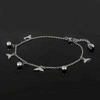 Stainless steel anklet with dolphin tales and crystals - 