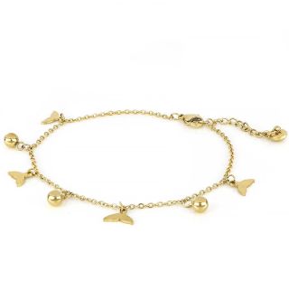 Stainless steel gold plated anklet with dolphin tales and crystals - 