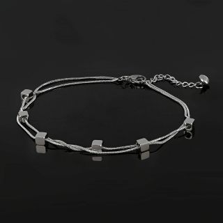 Stainless steel gold anklet with cubes and thin chain - 