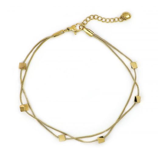 Stainless steel gold plated anklet with cubes and thin chain