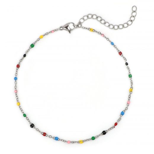 Stainless steel anklet with multicolored beads