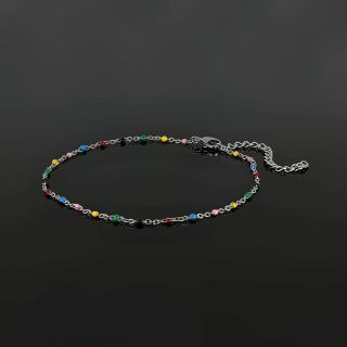 Stainless steel anklet with multicolored beads - 