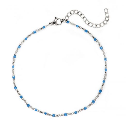Stainless steel anklet with turquoise beads
