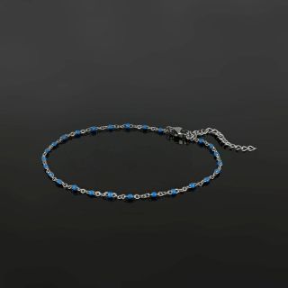 Stainless steel anklet with turquoise beads - 