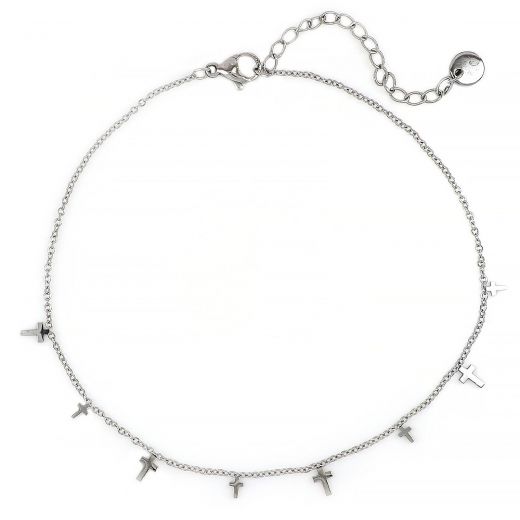 Stainless steel anklet with little crosses