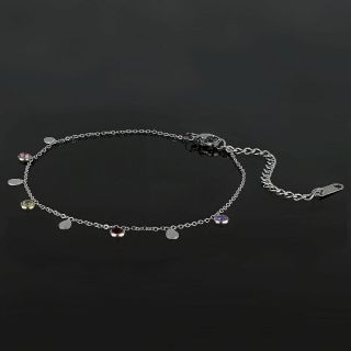 Stainless steel anklet with multicolored crystals and tear charms - 