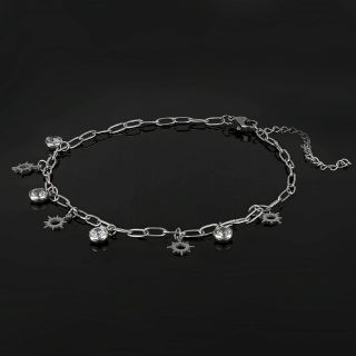 Stainless steel anklet with suns and crystals - 