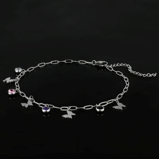 Stainless steel anklet with multicolored crystals and butterflies - 