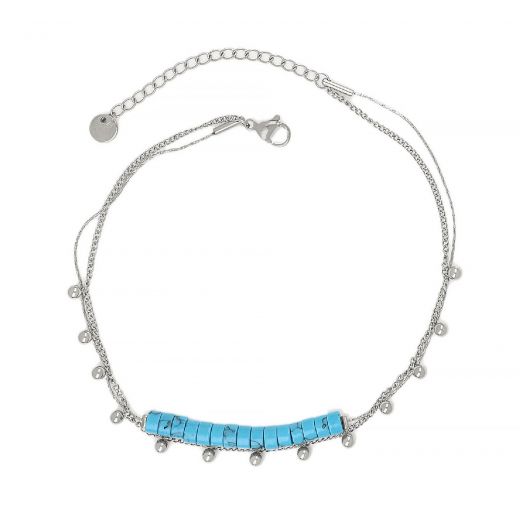 Stainless steel chain anklet with turquoise beads