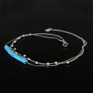 Stainless steel chain anklet with turquoise beads - 