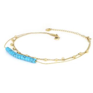 Stainless steel gold plated anklet with big turquoise beads - 