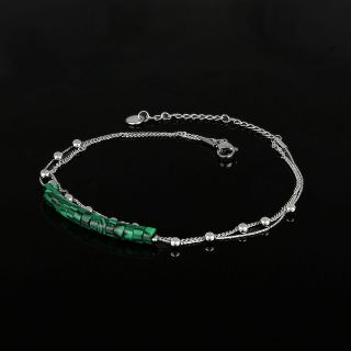Stainless steel chain anklet with big emerald-green beads - 
