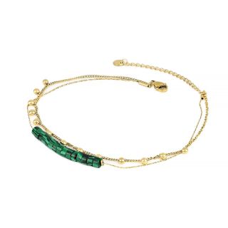 Stainless steel gold plated anklet with big emerald-green beads - 