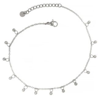 Ατσάλινο βραχιόλι ποδιού με λευκές μπίλιες Ατσάλινο βραχιόλι ποδιού με λευκές μπίλιες