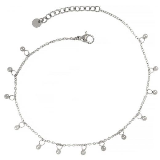 Stainless steel chain anklet with silver balls