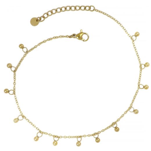Stainless steel gold plated anklet with gold balls