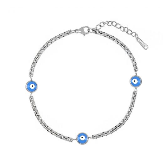 Stainless steel ankle bracelet with eyes