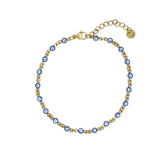 Stainless steel gold plated ankle bracelet with eyes all around
