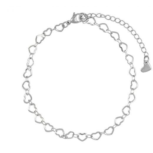 Stainless steel ankle bracelet with hearts all around