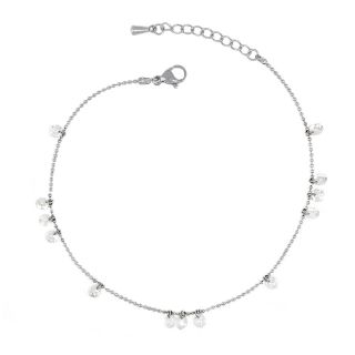 Anklet made of stainless steel with white crystals