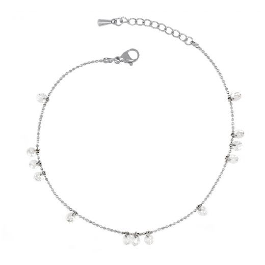 Anklet made of stainless steel with white crystals
