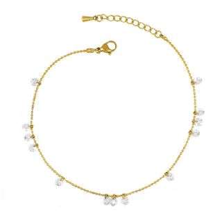 Anklet made of stainless steel in gold plated with white crystals