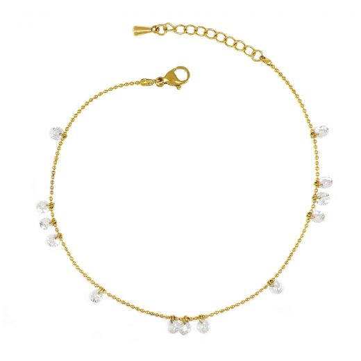 Anklet made of stainless steel in gold plated with white crystals