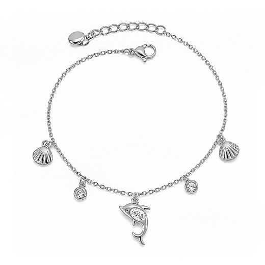 Anklet made of stainless steel with dolphins and shells