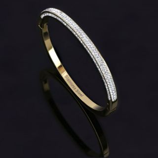 Bangles made of stainless steel with strass in gold plated color - 