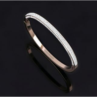 Bangles made of stainless steel with strass in rose gold plated color - 