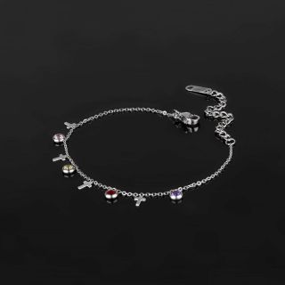 Bracelet made of stainless steel with small crosses and multicolor cubic zirconia - 