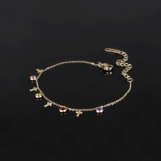 Bracelet made of stainless steel with small crosses and multicolor cubic zirconia gold plated - 