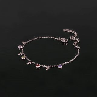 Bracelet made of stainless steel with small crosses and multicolor cubic zirconia in rose gold plated color - 