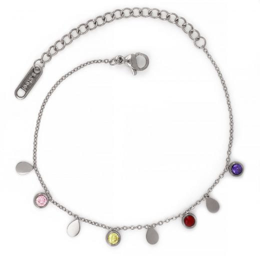 Bracelet made of stainless steel with charms and multicolor cubic zirconia