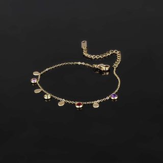 Bracelet made of stainless steel with charms and multicolor cubic zirconia gold plated - 