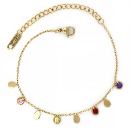 Bracelet made of stainless steel with charms and multicolor cubic zirconia gold plated