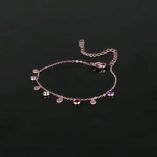 Bracelet made of stainless steel with charms and multicolor cubic zirconia in rose gold plated color - 