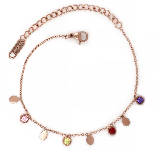Bracelet made of stainless steel with charms and multicolor cubic zirconia in rose gold plated color