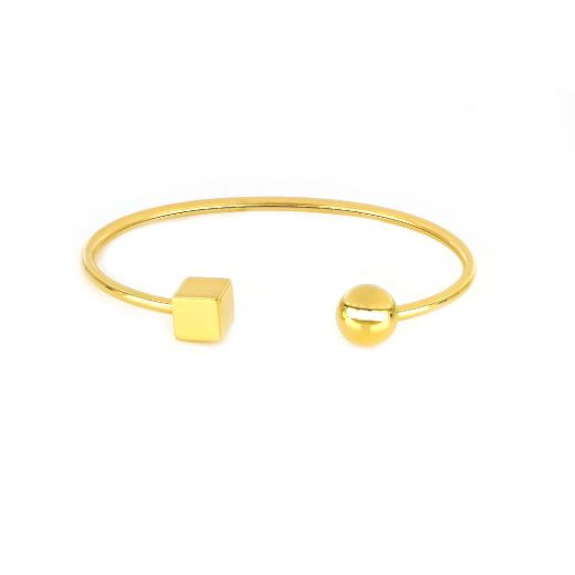Stainless steel gold plated bangle with geometric shapes