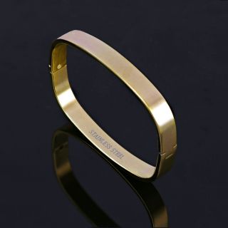 Stainless steel gold plated matte bangle bracelet in square shape - 