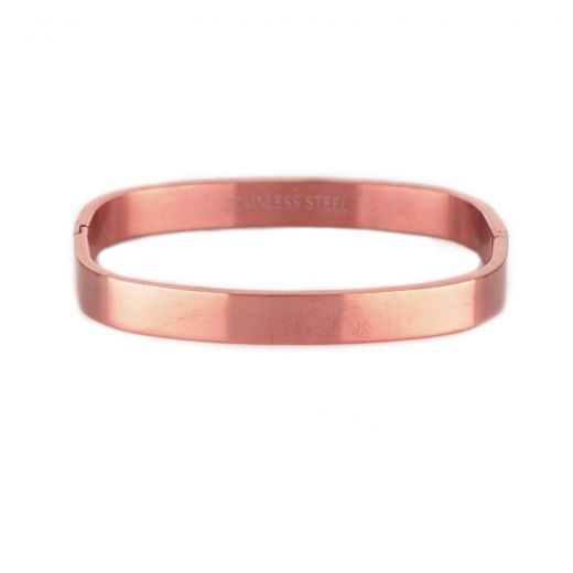 Stainless steel matte rose gold plated bangle bracelet in square shape