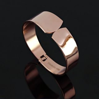Stainless steel wide rose gold plated bangle bracelet opens and closes - 