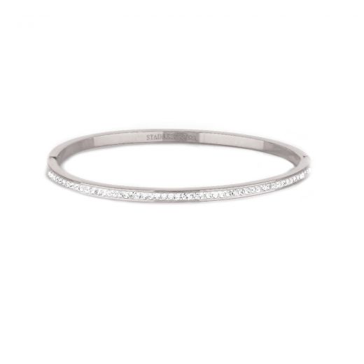 Stainless steel thin bangle bracelet with white strass