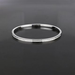 Stainless steel thin bangle bracelet with white strass - 