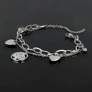 Stainless steel bangle with hearts, balls and tree - 