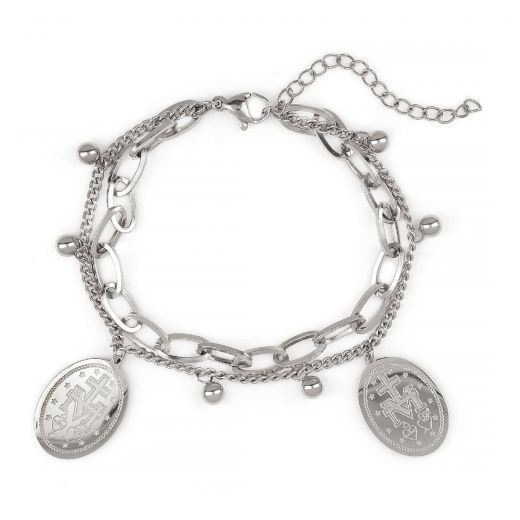 Stainless steel bangle with byzantine elements and balls