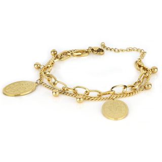 Stainless steel gold plated bangle with byzantine elements and balls - 