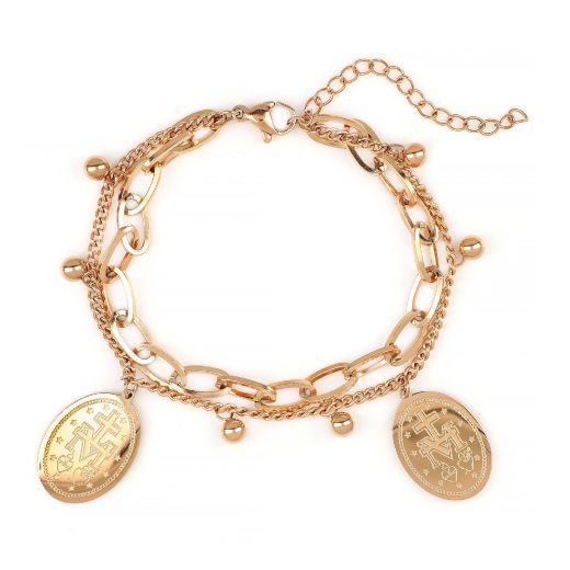 Stainless steel rose gold plated bangle with byzantine elements and balls