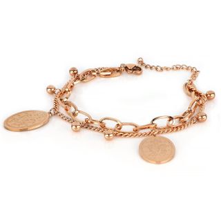Stainless steel rose gold plated bangle with byzantine elements and balls - 