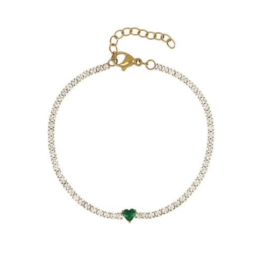 Women's riviera bracelet in stainless steel with green zircon heart